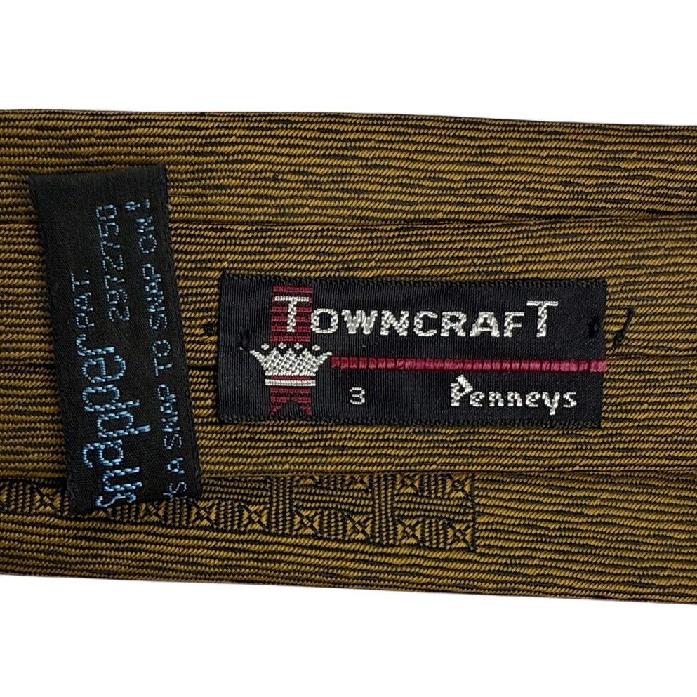 Vintage 60s Towncraft Penneys Olive Green Skinny Snapper Clip-On Tie 17”