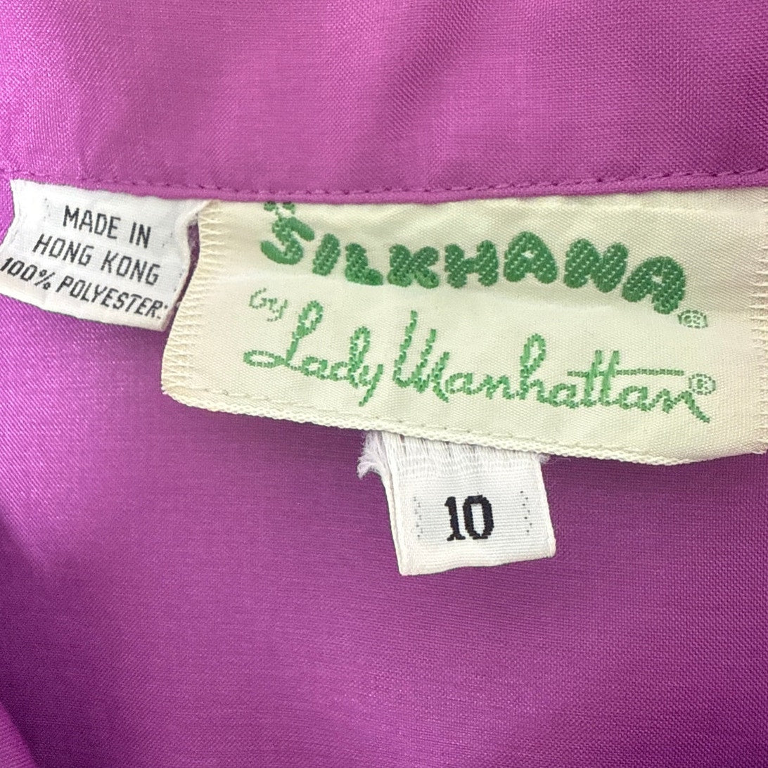 Vintage 70s Silkhana Lady Manhattan Women's 10 Blouse Violet Button Front