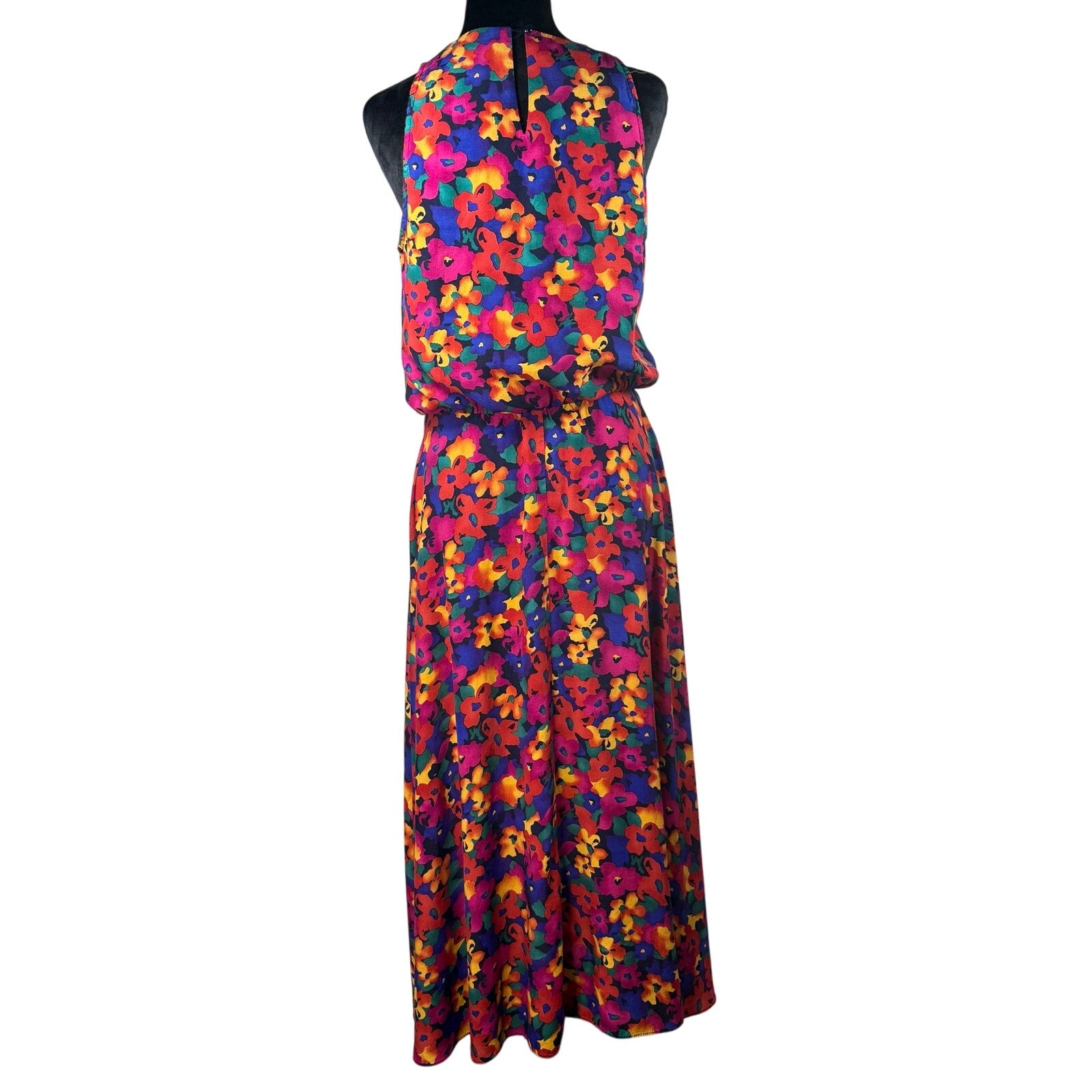 Vintage 90s Women's 11/12 Summer Maxi Dress Made in USA Colorful Floral Rayon