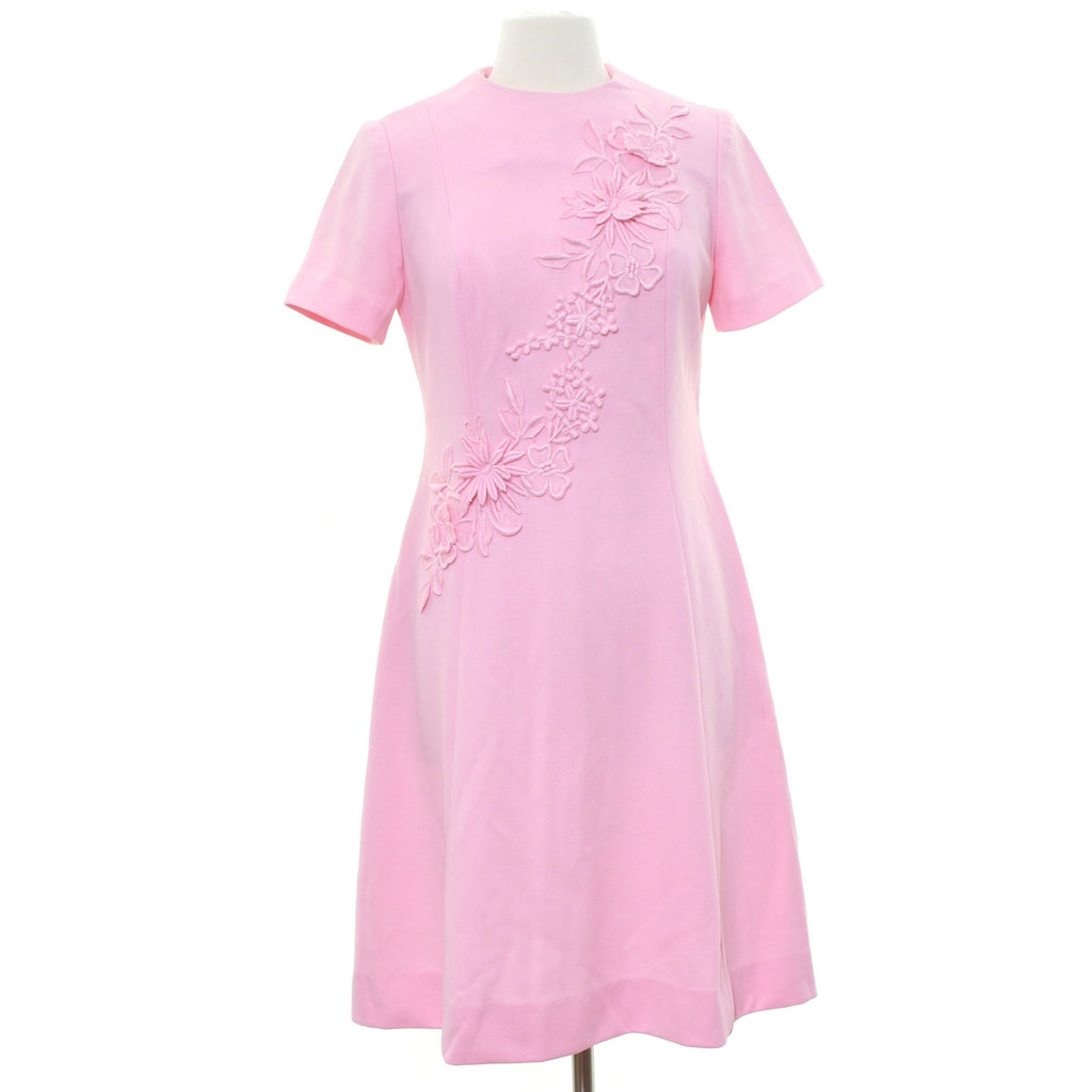 Vintage 70s Henry-Lee Pink Floral Appliqué A-Line Midi Dress Women's Small