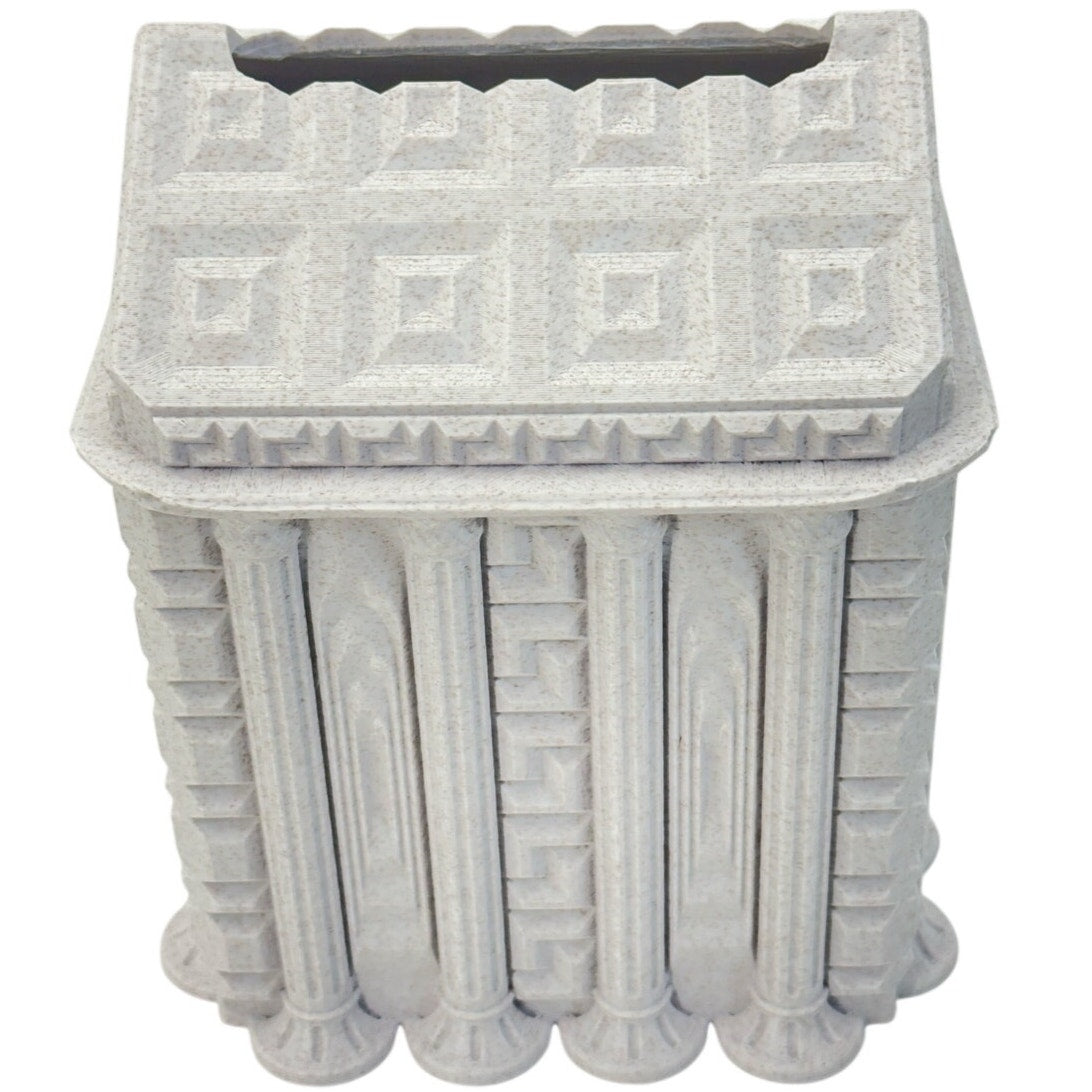 Greek Temple Tissue Box Cover Holder Resin Decorative Square Gray Removable Lid