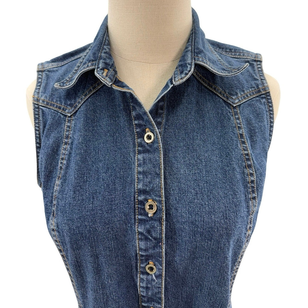 Jessie Jeans Denim Shirt Dress Button Front Tie Back Women's Medium