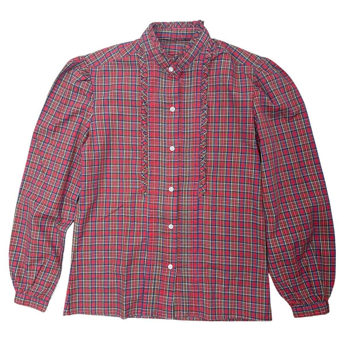Vintage 60s Women's Small Prairie Blouse Red Plaid Fitted Shirt