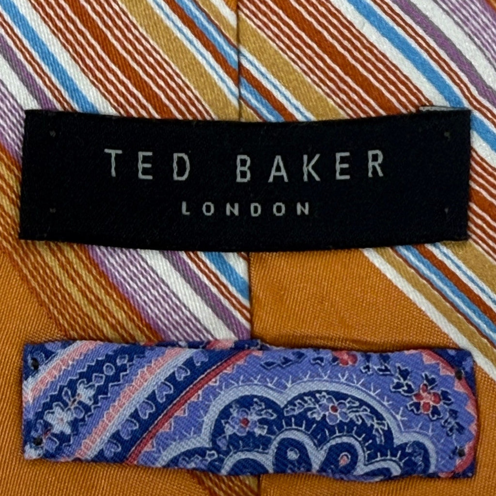 Ted Baker London 100% Silk Striped Tie Orange Blue USA Made 61" x 3"