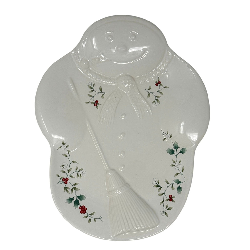 Vintage 90s Pfaltzgraff Snowman Serving Platter Christmas Holiday Plate USA 11"