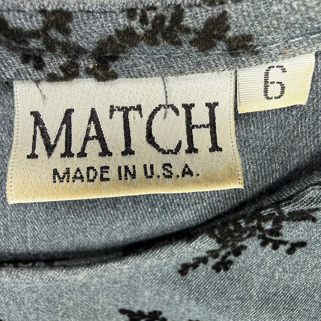 1970s Gray Max Dress with Velvet Black Women's 6 Match Made in USA