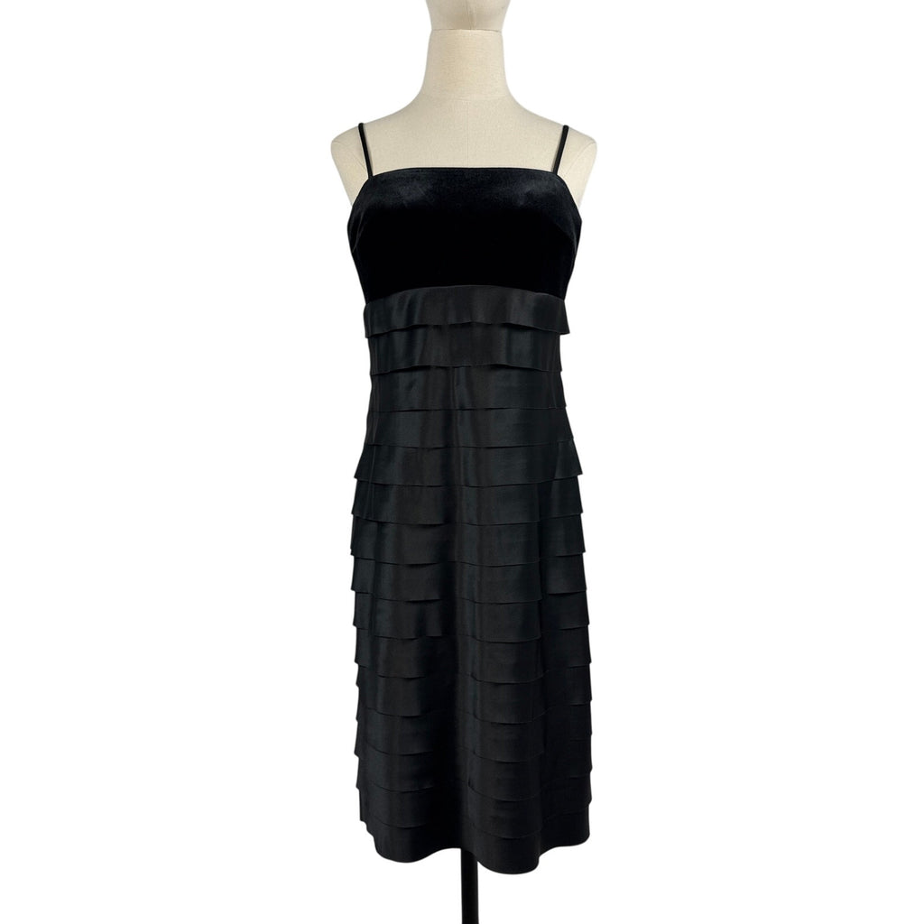 Vintage Y2K Alex Evenings Black Velvet Satin Tiered Cocktail Dress Women's 8