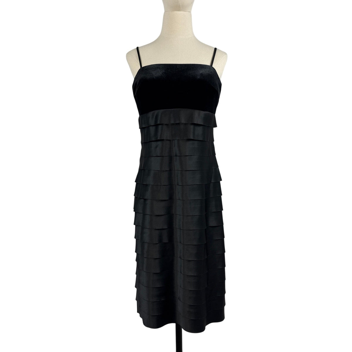 Vintage Y2K Alex Evenings Black Velvet Satin Tiered Cocktail Dress Women's 8
