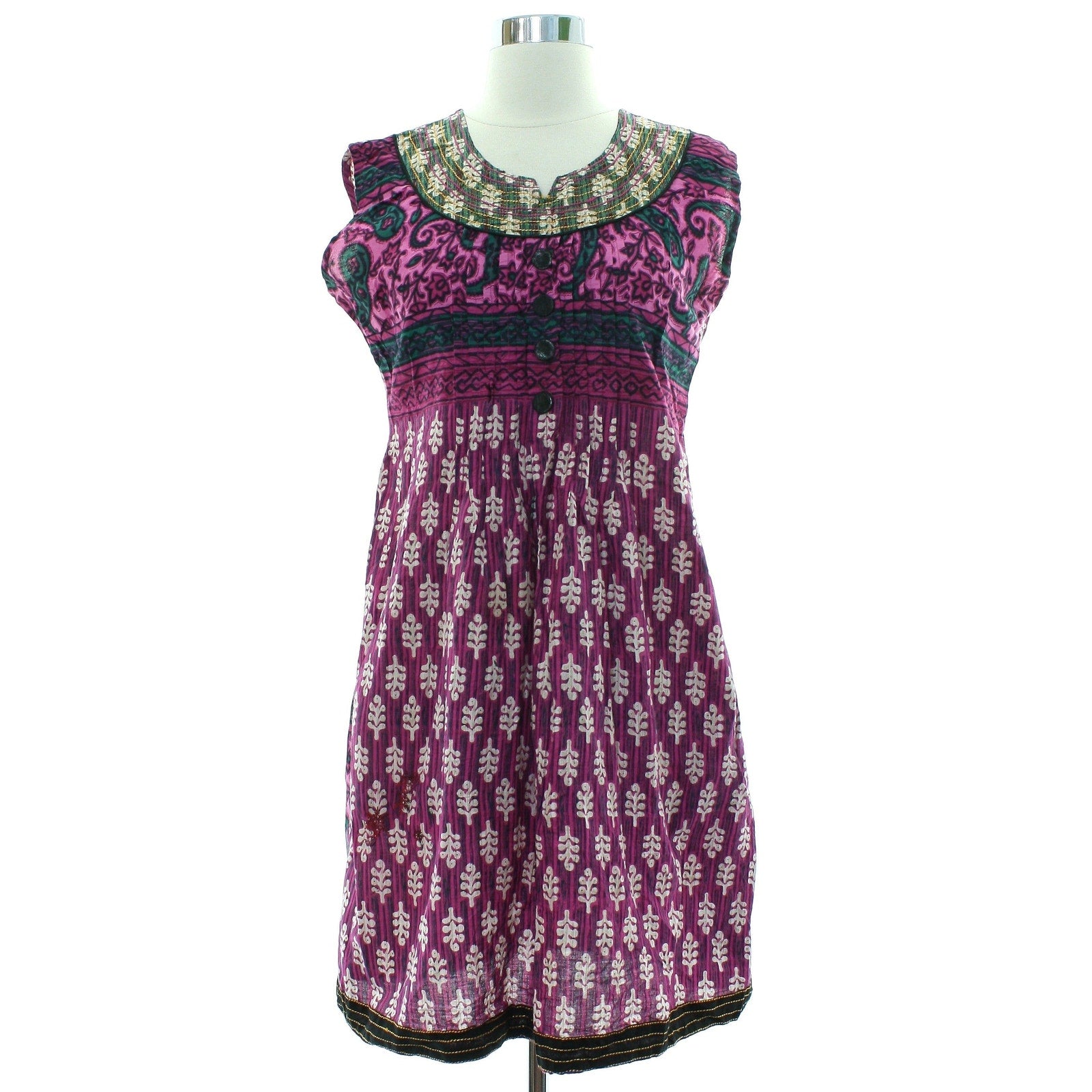 Vintage 90s Pink Purple Boho A-Line Sleeveless Dress Women's Small/Medium