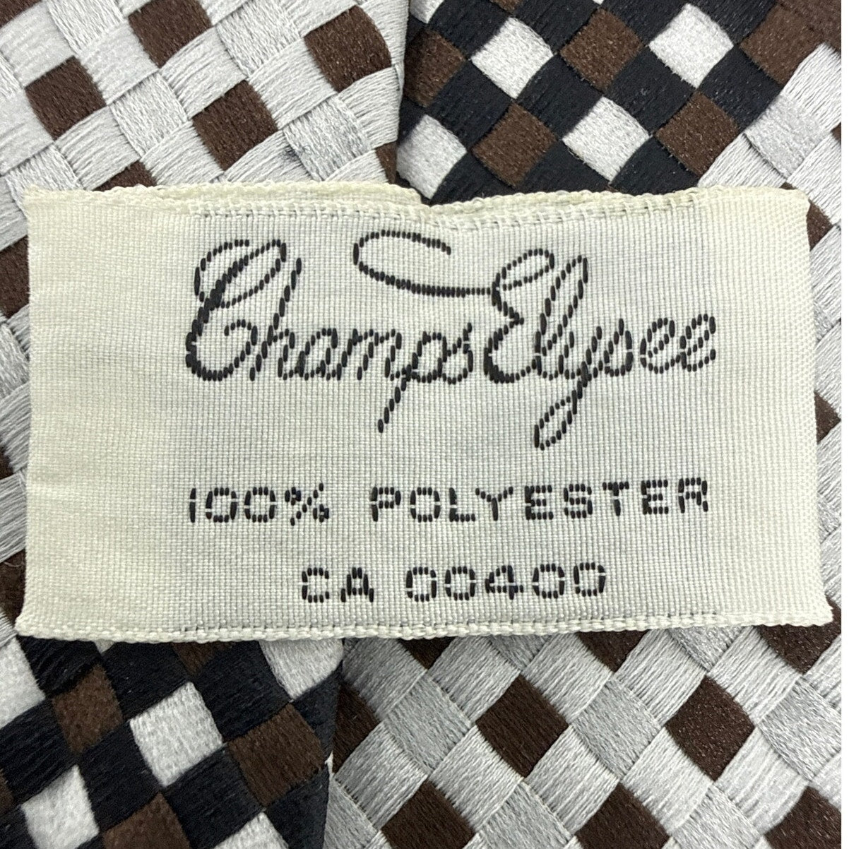 Vintage 70s Mens Wide Disco Necktie Champs Elysee Op Art Check Brown Black White