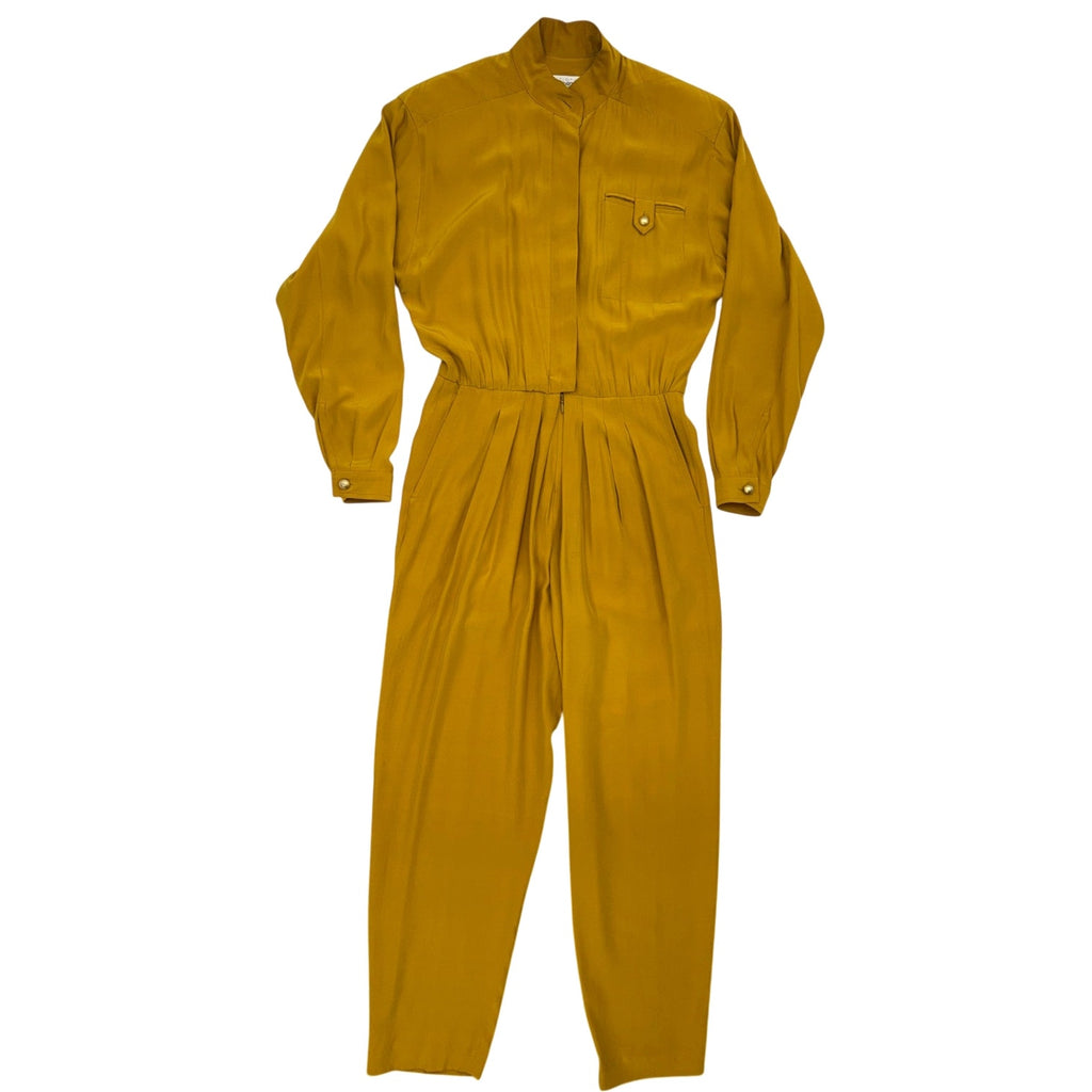 Vintage 90s Women's 2 Liz Claiborne Petite Silk Jumpsuit Gold Amber