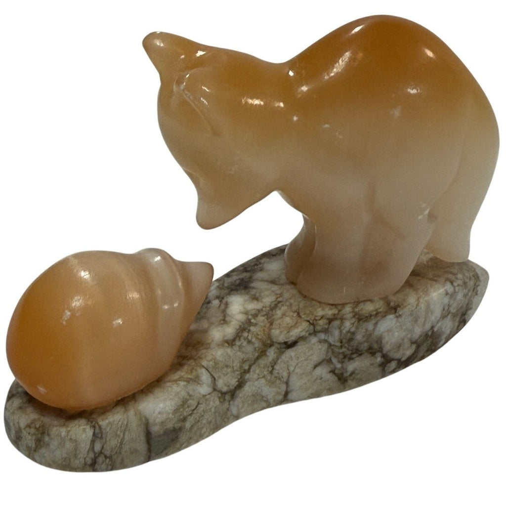 Decor 60s Stone Fox & Hedgehog Figurine on Granite Base
