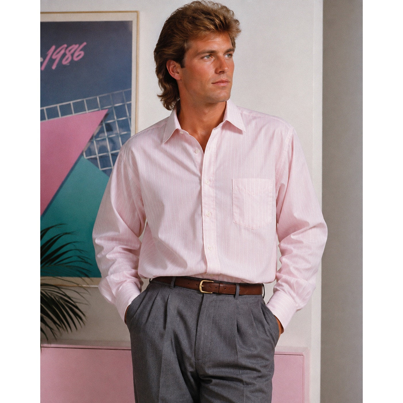 Vintage 80s Ketch Mens XL Pink Striped Long Sleeve Dress Shirt 17 34/35
