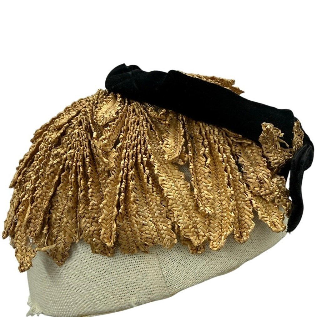 Vintage 50s Art Deco Flapper Hat Gold Black Velveteen Cocktail