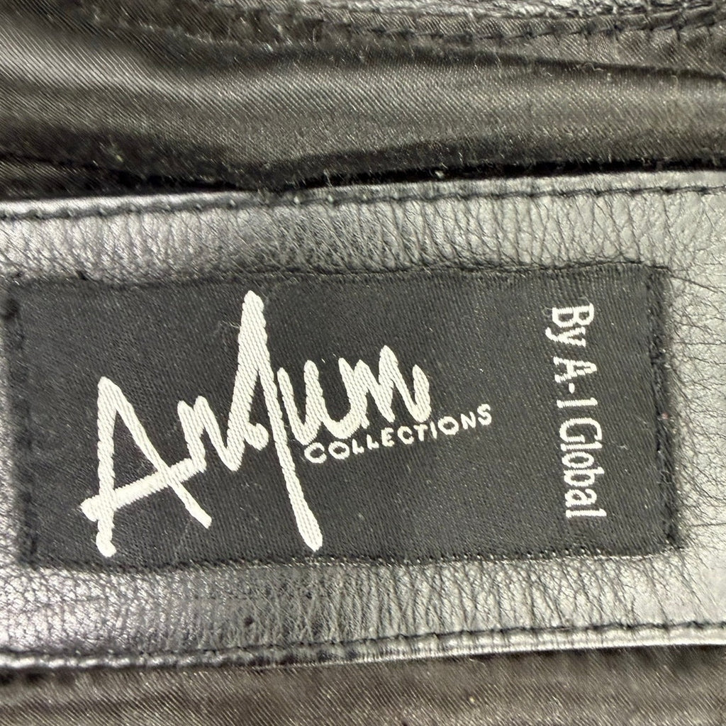 AnAum Men's 3XL Black Leather Bomber Jacket Zip Front Pakistan