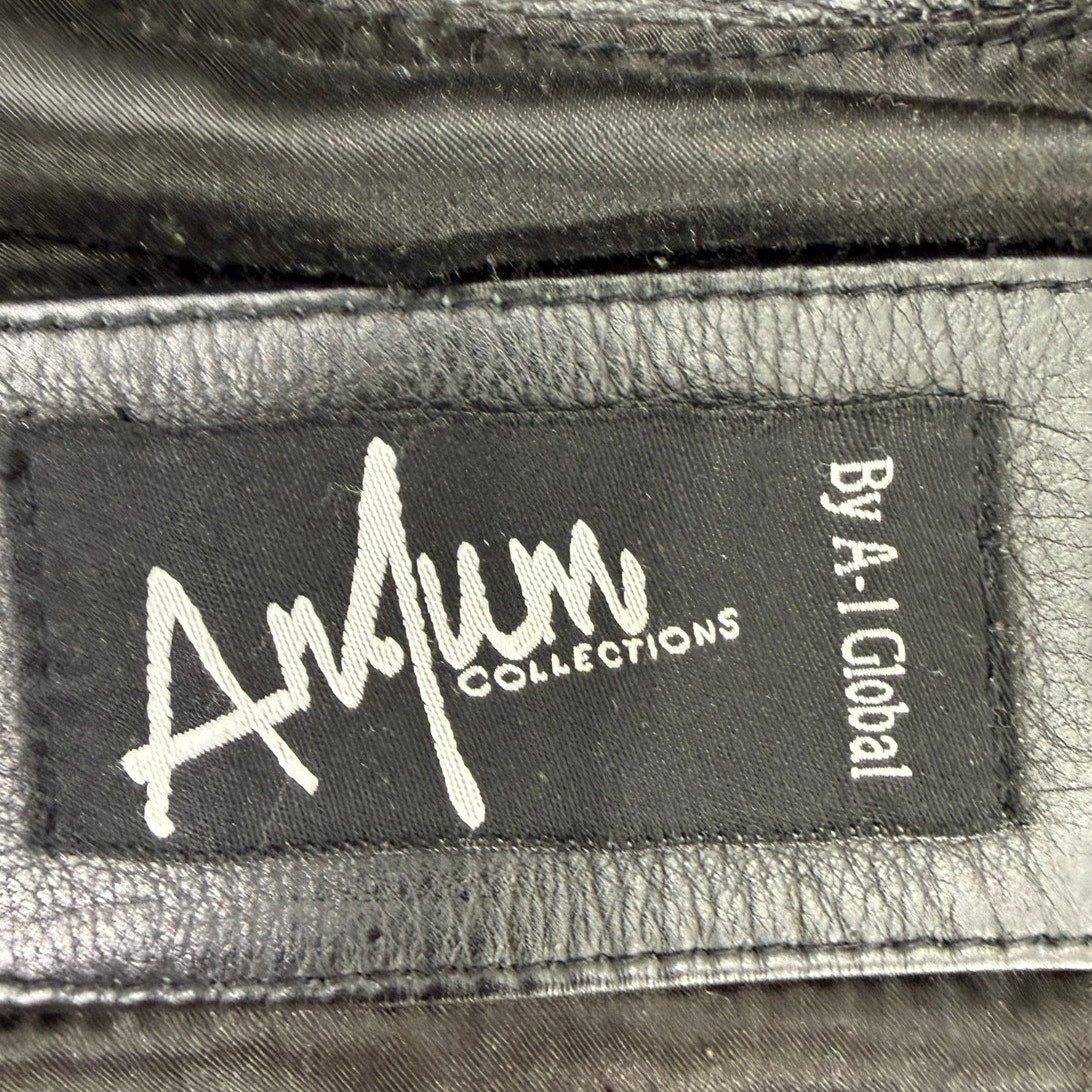 AnAum Men's 3XL Black Leather Bomber Jacket Zip Front Pakistan