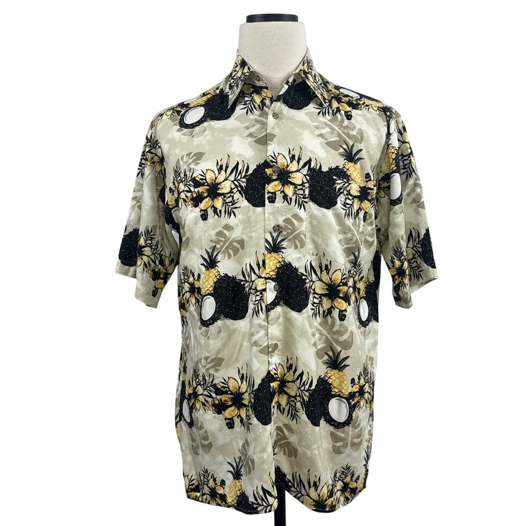 Vintage 90s Puritan Beige Pineapple Rayon Hawaiian Shirt Men’s Medium