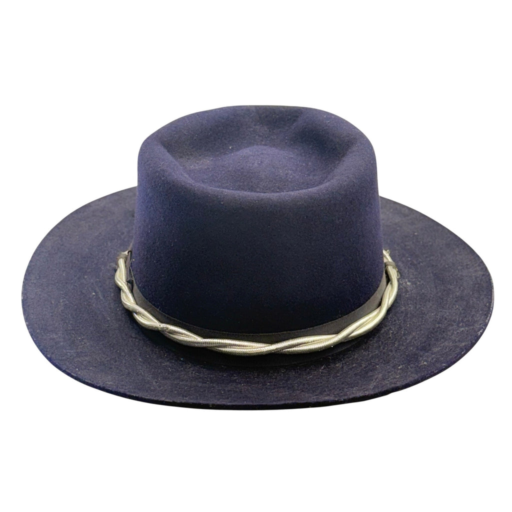 Vintage 5X Beaver Quality Navy Fur Felt Western Fedora Hat Chin Strap