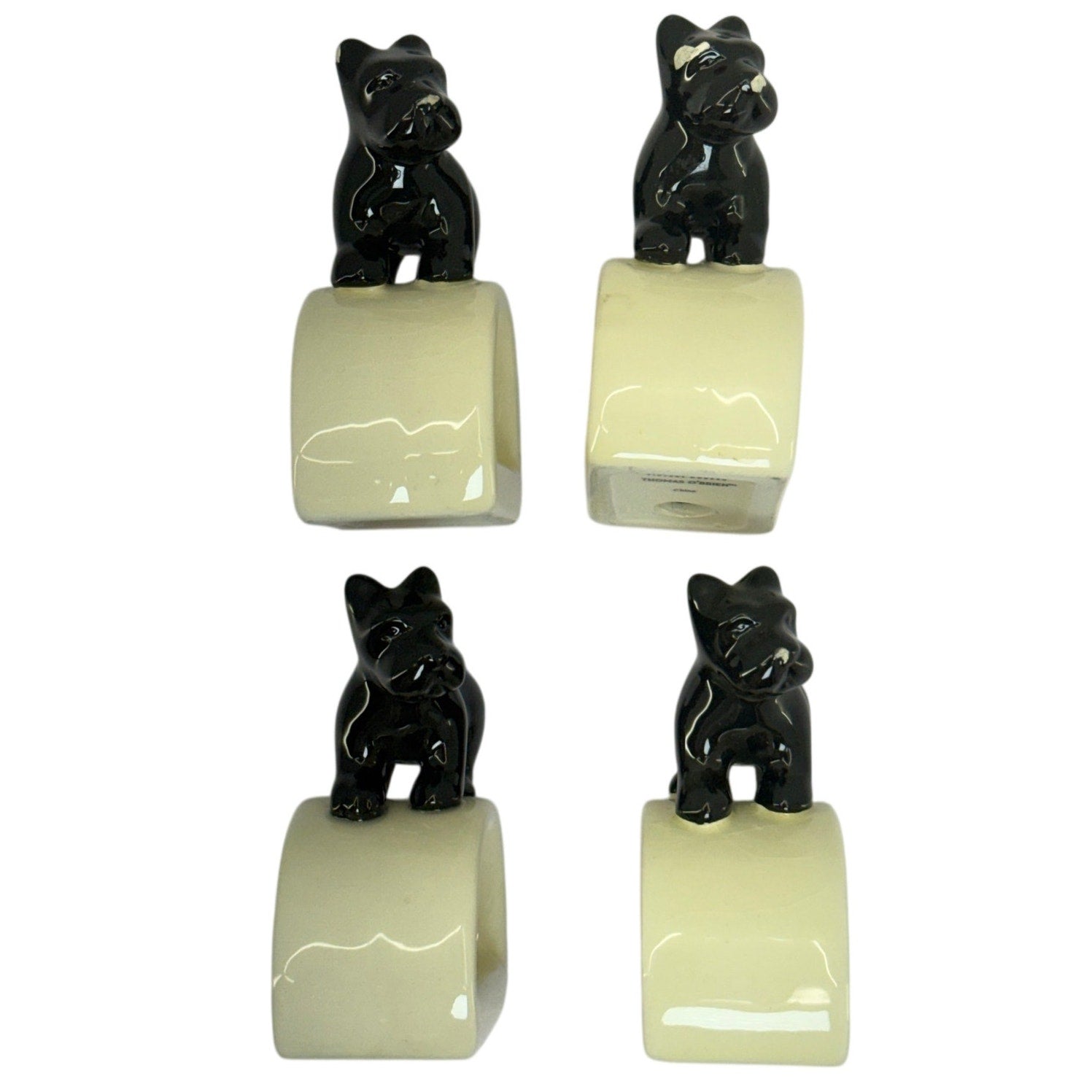 Vintage 2000s Thomas O'Brien Scotty Dog Napkin Rings Set of 4 Black Cream