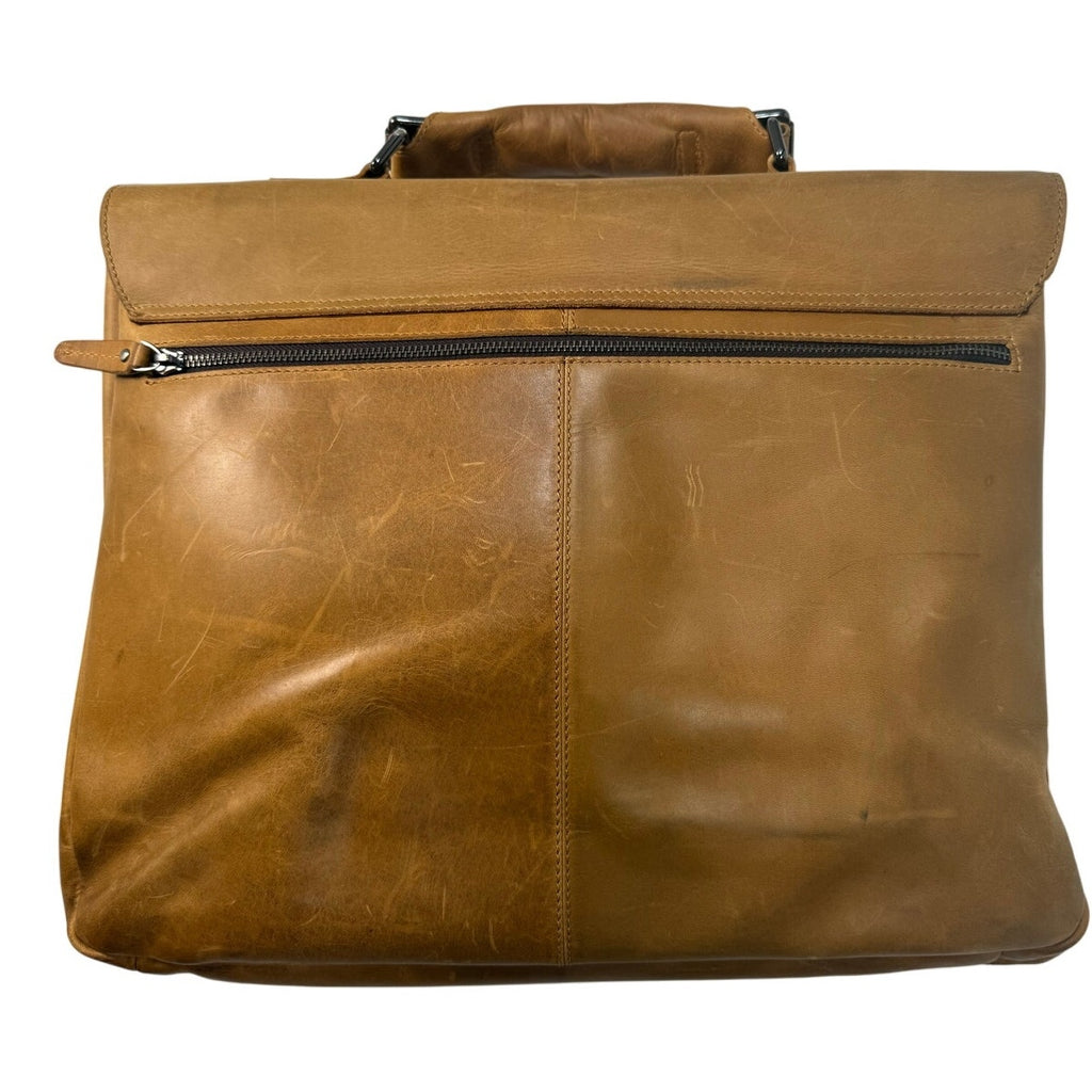 Vintage 90s Vicenzo Leather Briefcase Laptop Messenger Bag Camel Brown
