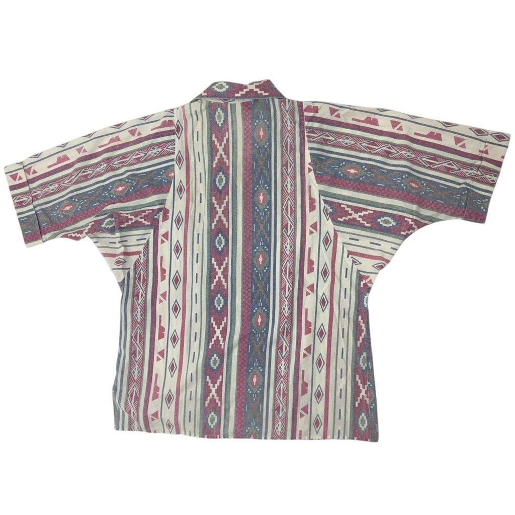 Vintage 90s Cabrais Geometric Tribal Cotton Button Front Blouse Women's Medium