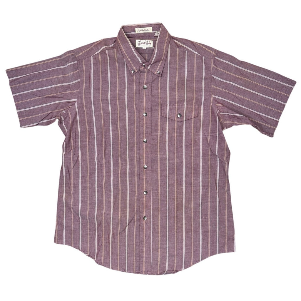 Vintage 80s Men's Large Button Down Shirt Short Sleeve Striped Plum Red
