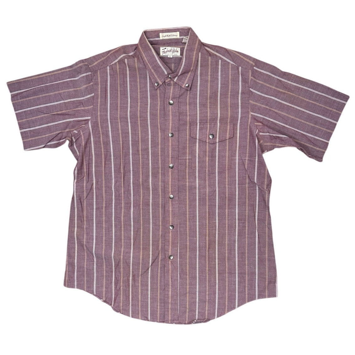 Vintage 80s Men's Large Button Down Shirt Short Sleeve Striped Plum Red