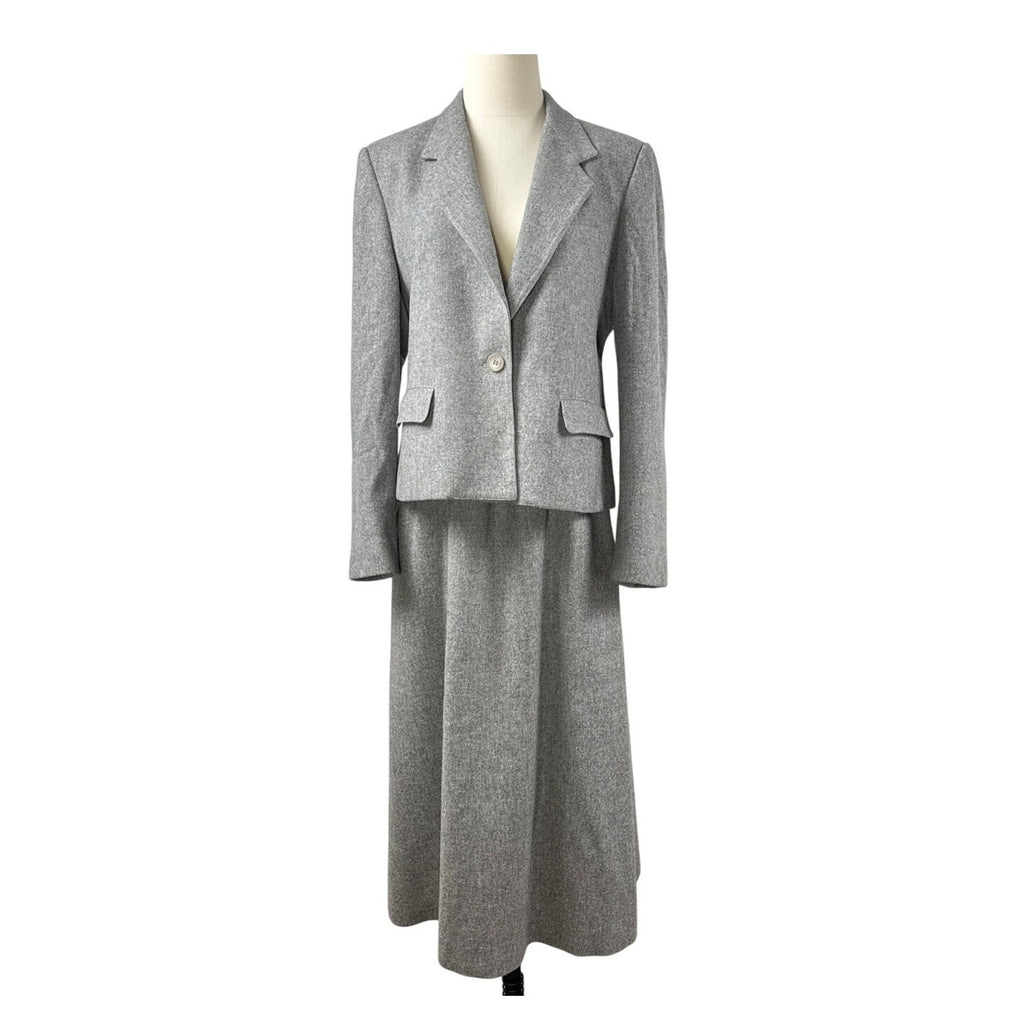 Vintage 80s Evan-Picone Wool Gray Skirt Suit Set USA Made Women's 14