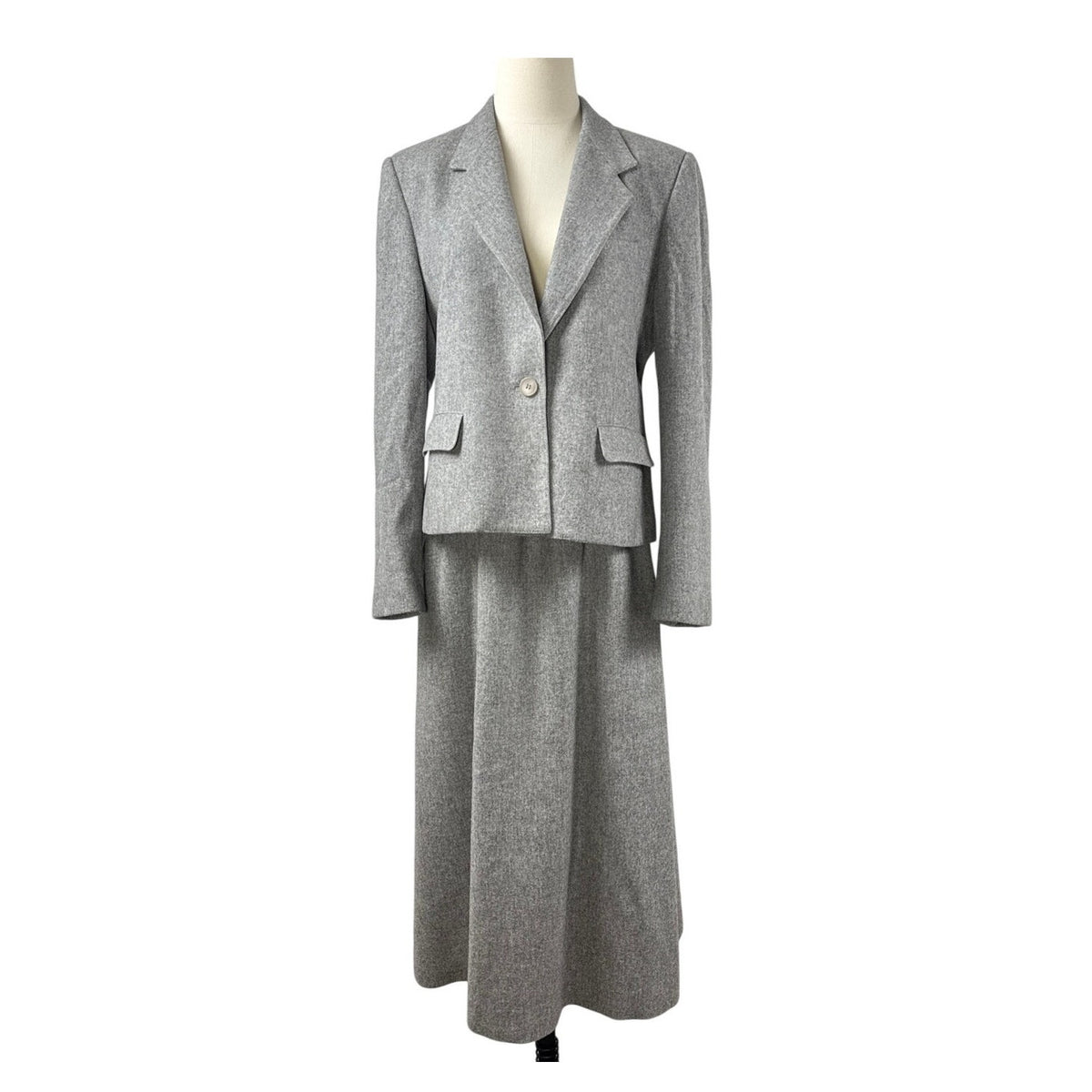 Vintage 80s Evan-Picone Wool Gray Skirt Suit Set USA Made Women's 14