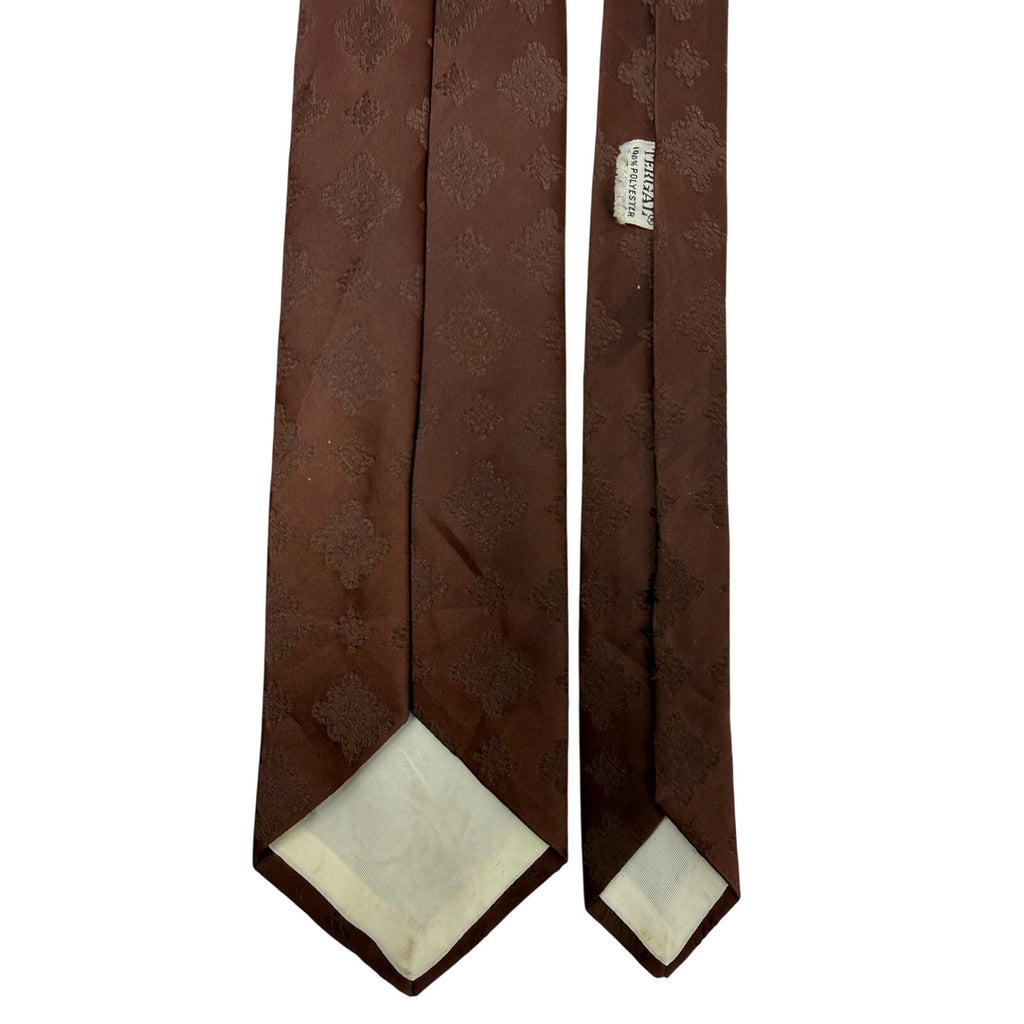 Vintage 60s Brown Embossed Diamond Skinny Tie Tergal Polyester
