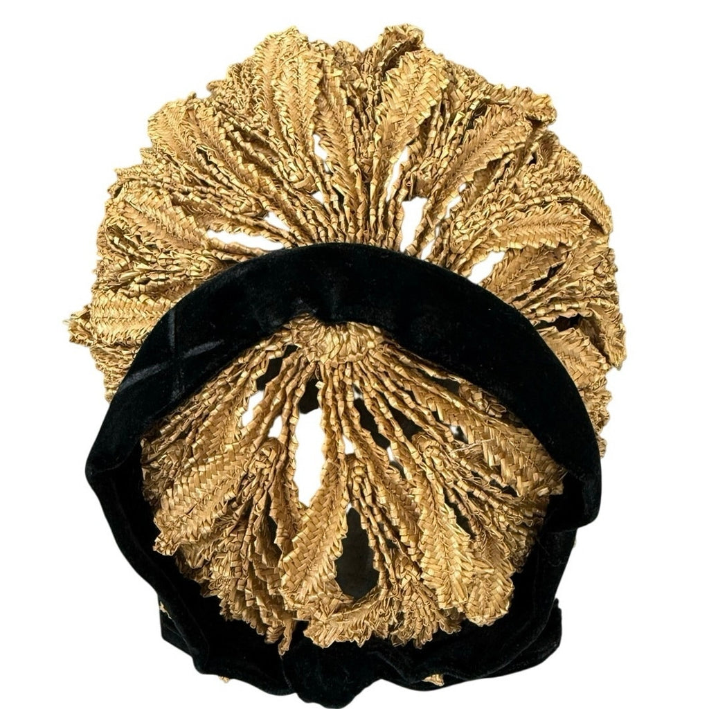 Vintage 50s Art Deco Flapper Hat Gold Black Velveteen Cocktail