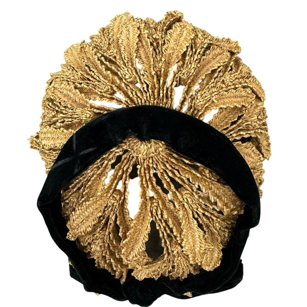 Vintage 50s Art Deco Flapper Hat Gold Black Velveteen Cocktail