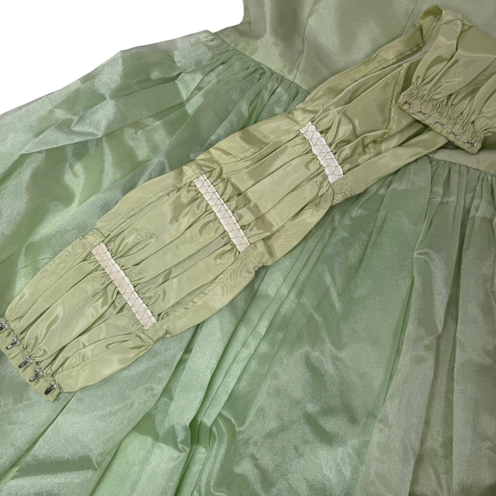 Vintage 50s Women's Small Formal Dress Mint Green Satin Cummerbund Midi