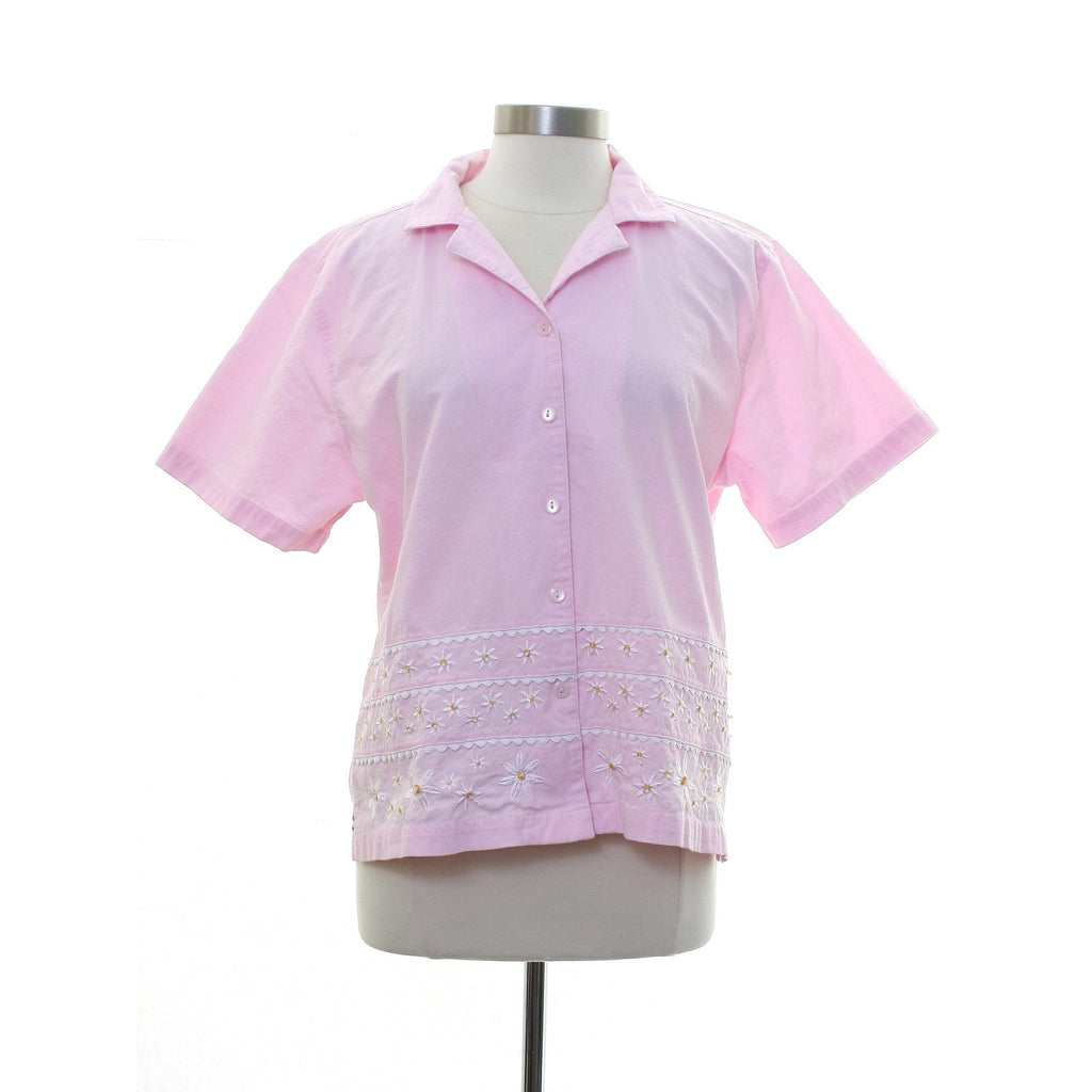 Jane Ashley Pink Embroidered Cotton Button Front Blouse Women's XL Floral
