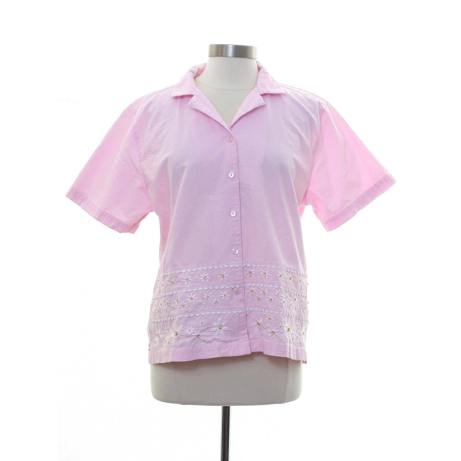 Jane Ashley Pink Embroidered Cotton Button Front Blouse Women's XL Floral