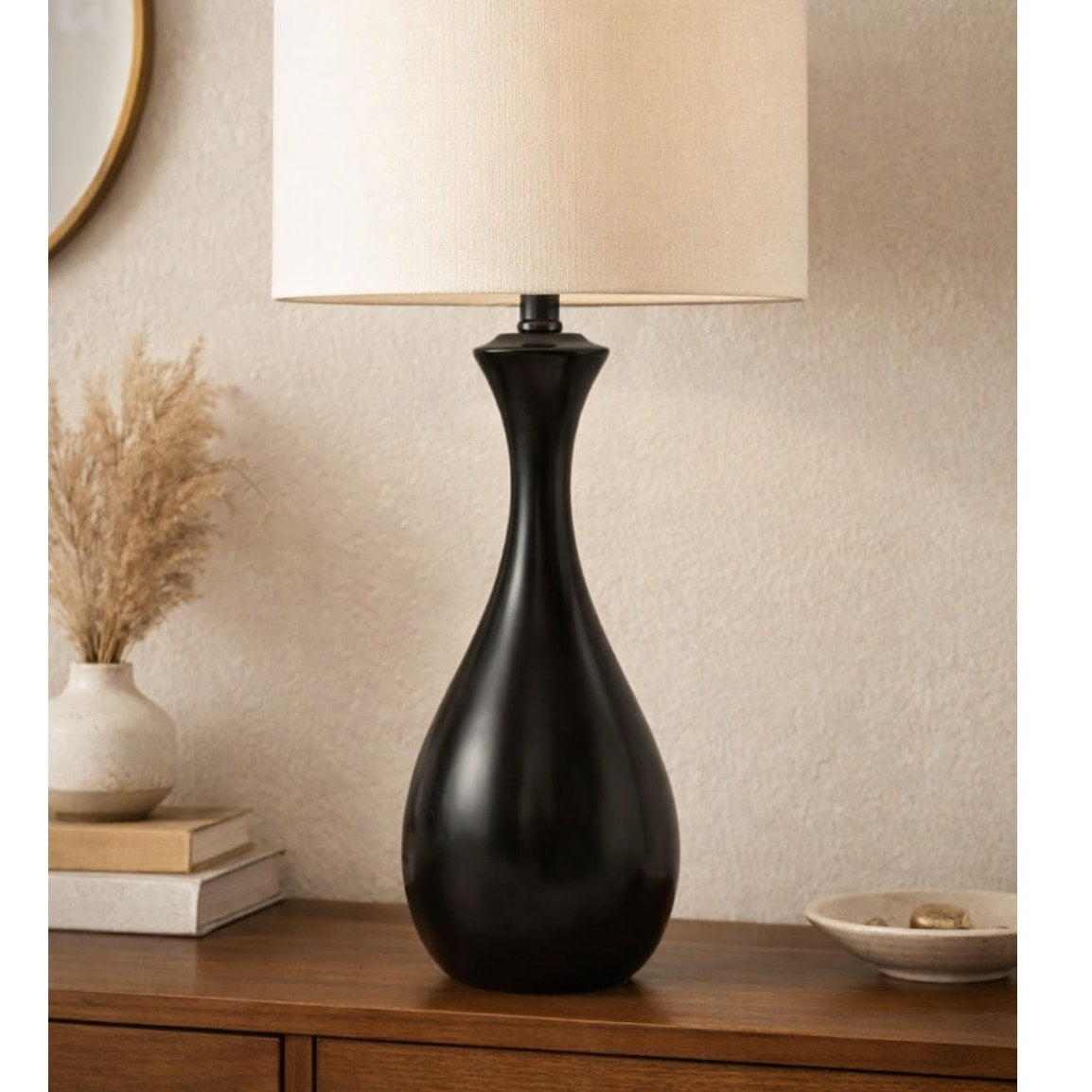 Vintage 60s Black Teardrop Table Lamp 22” Mid Century Modern Style