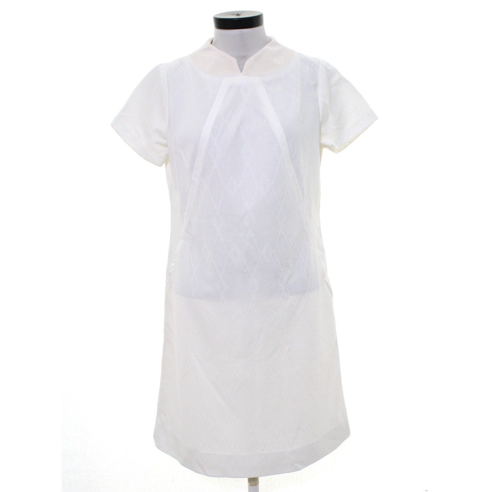 Vintage 70s Lady Carol White Textured Knit Shift Dress Nurse Women's Large