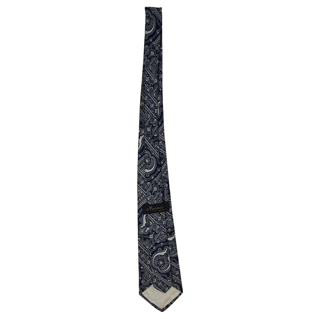 Vintage 1970s Marmer of California Navy Paisley Fleur-de-Lis Tie 54”
