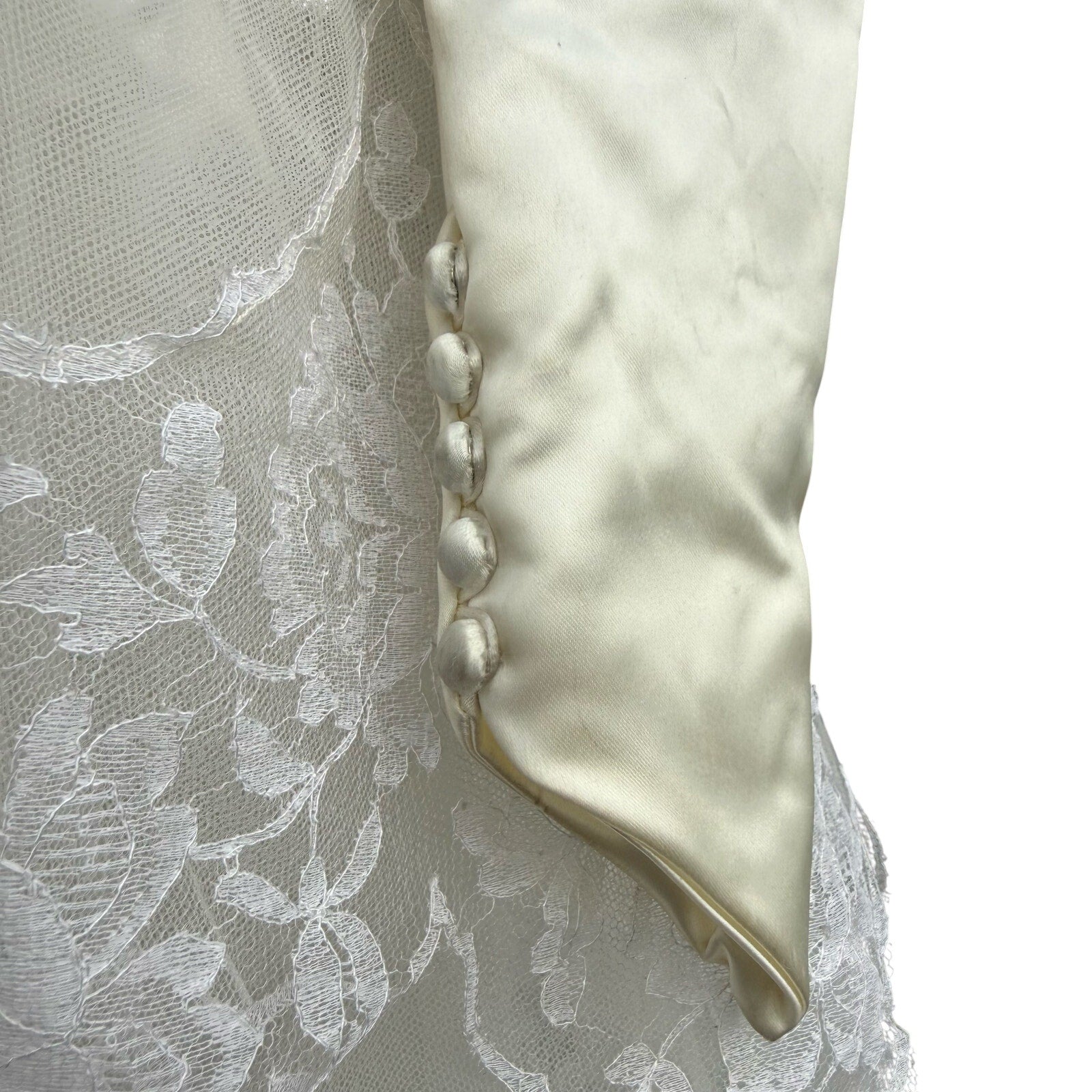 Vintage 50s Women's XS Wedding Dress Satin Lace and Chapel Train Sylvia Ann