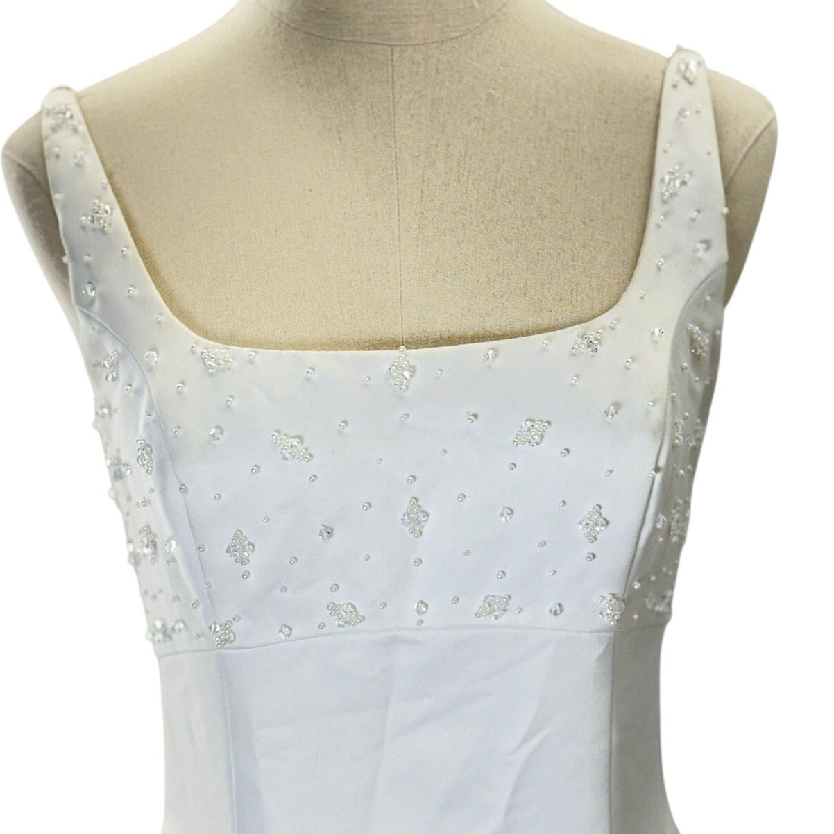 Vintage 90s Venus White Beaded A-Line Wedding Dress Bridal Gown Women's S/M