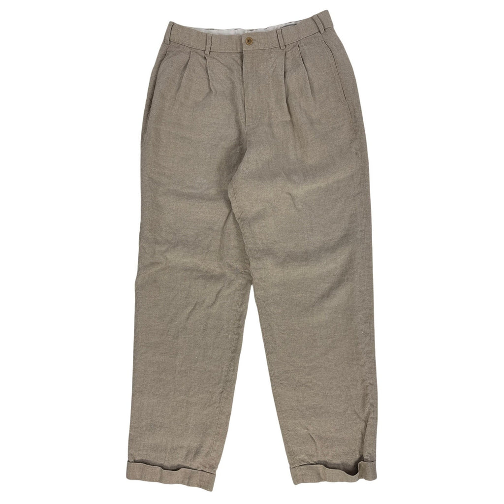 Vintage 90s Eddie Bauer Beige 100% Linen Pleated Pants Men’s 33x34