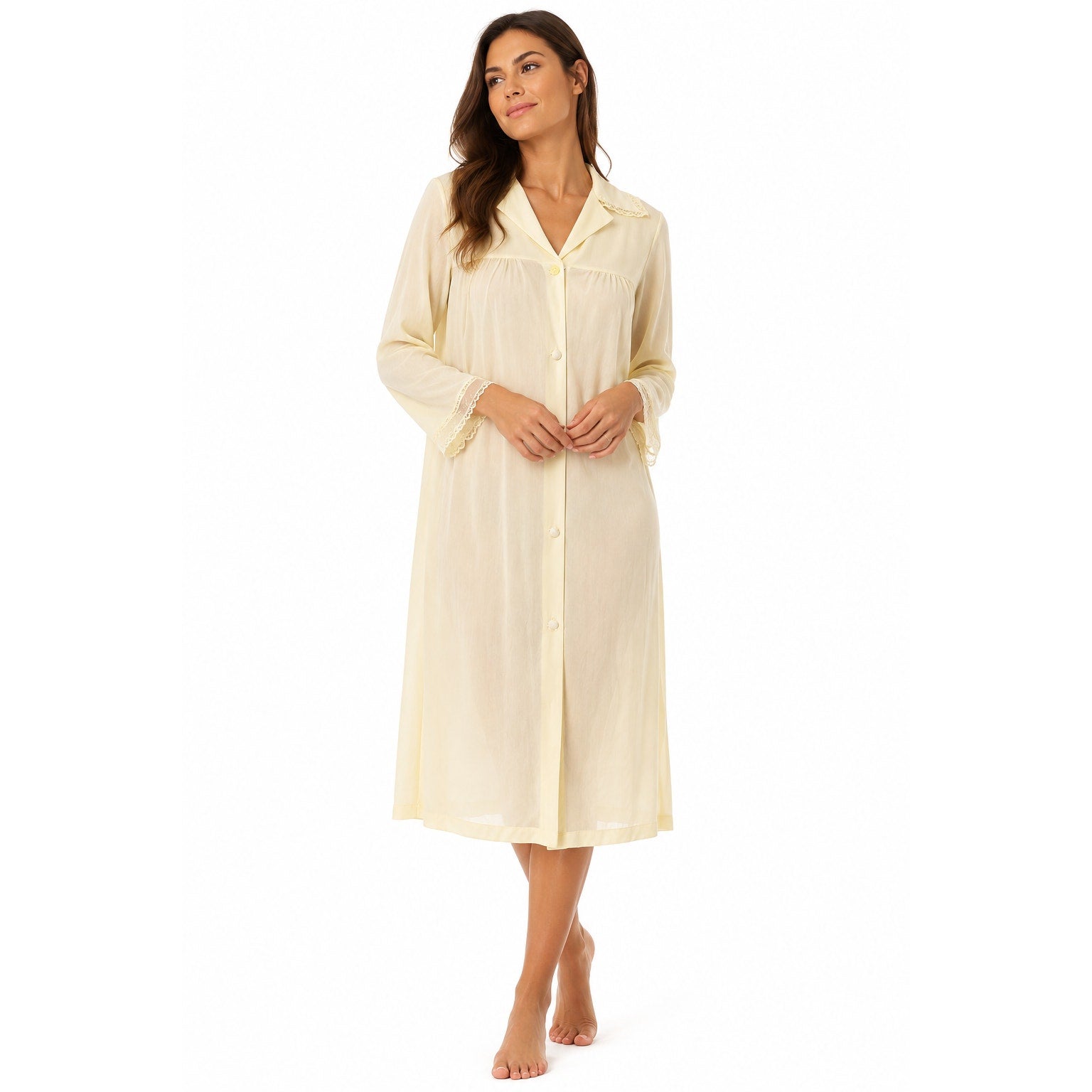 Vintage 1960s Vanity Fair Yellow Nylon Lace Trim Peignoir Robe 34 Bust