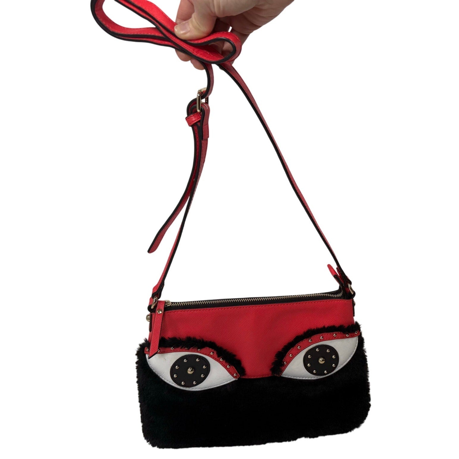 Vintage 90 Sharif Handbag Leather Crossbody Red Black Beaded Eye Appliqué