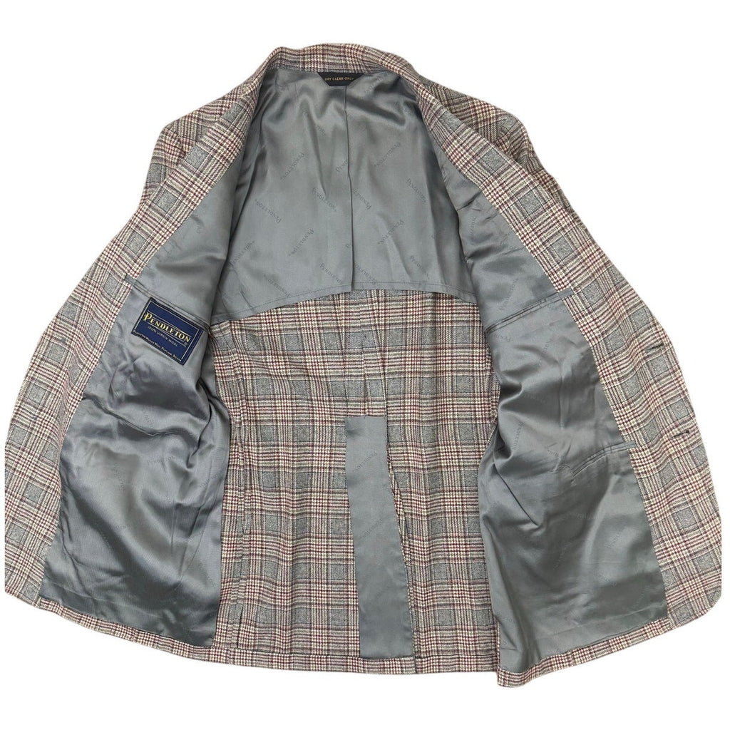 Vintage 70s Men's Large 42 Pendleton Wool Plaid Blazer Gray Tweed Sport Coat