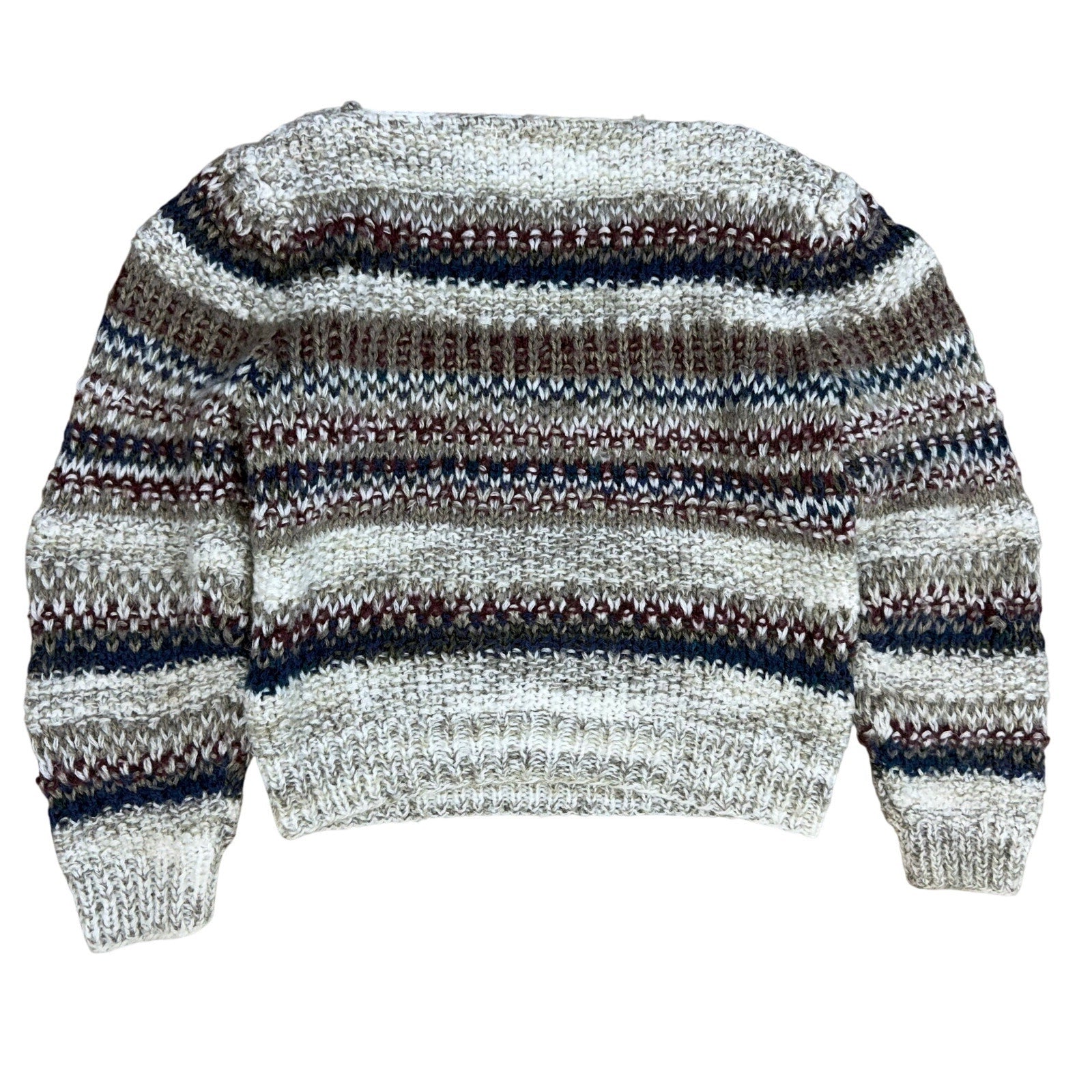 Vintage 80s Lauren Hansen Women's Medium Hand Knit Sweater Striped Cozy Acrylic