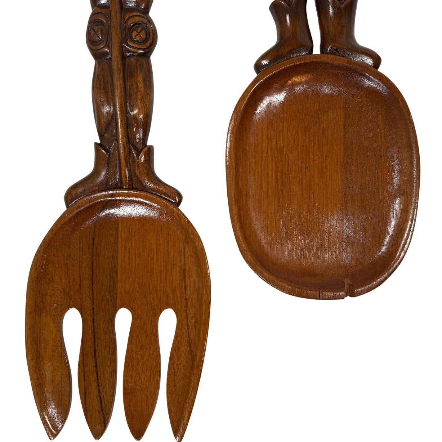 Vintage 60s Hand Carved Wood Spoon and Fork Set Folk Art Wall Decor