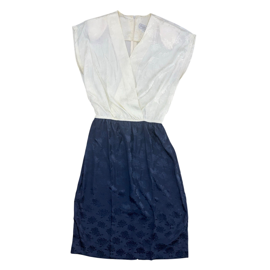 Vintage 70s Women's 12 Leslie Fay Petites Navy White Dress Jacket Set USA