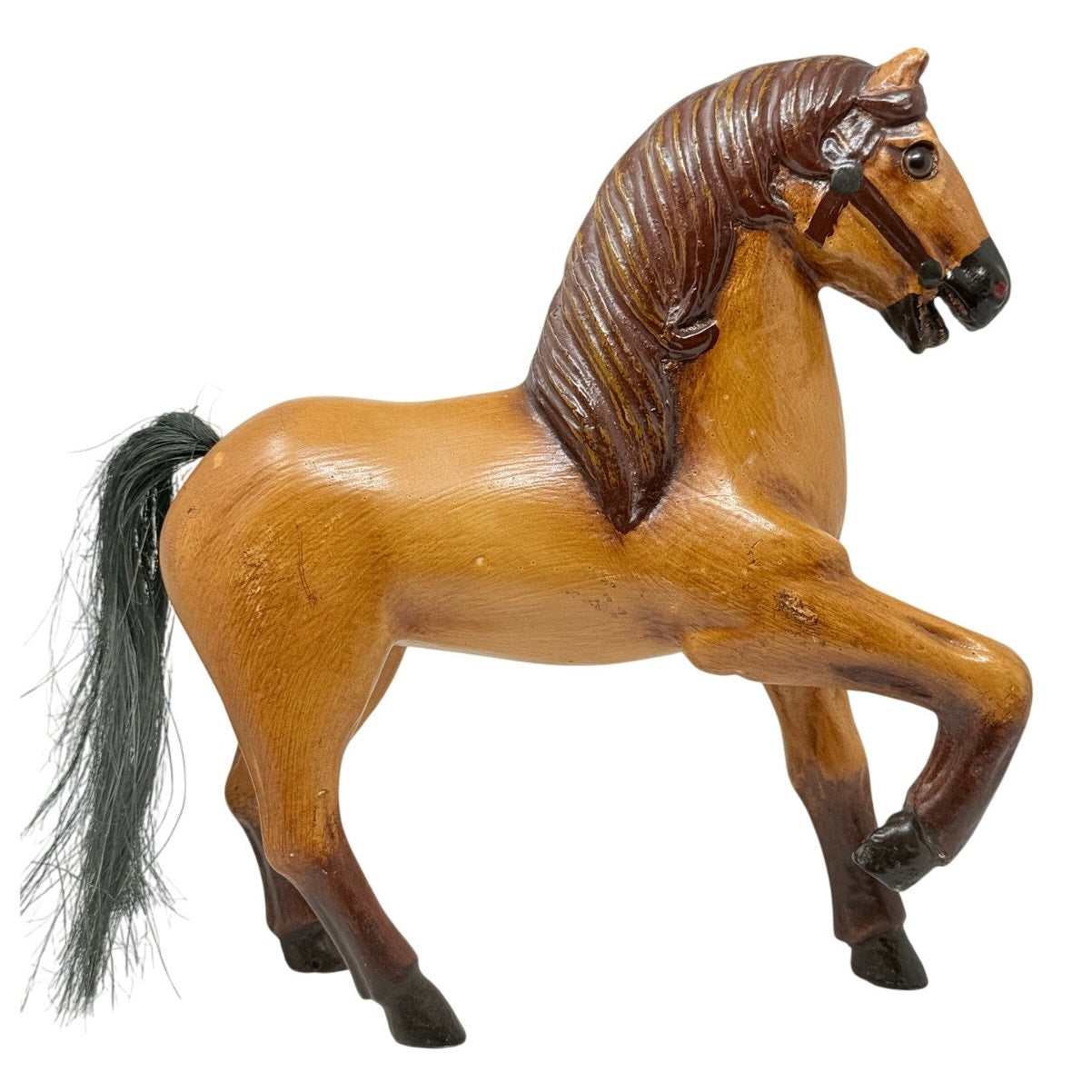 Vintage 70s Hand Carved Wood Horse Figurine Equestrian Decor