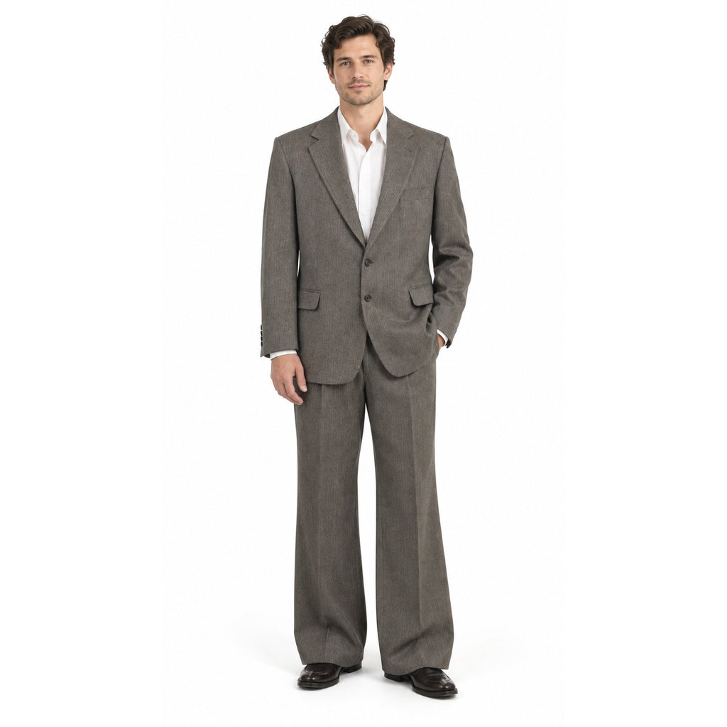 Vintage 1970s Saint Ives Brown Gray Pinstripe Wool 2 Piece Suit Men’s 46R