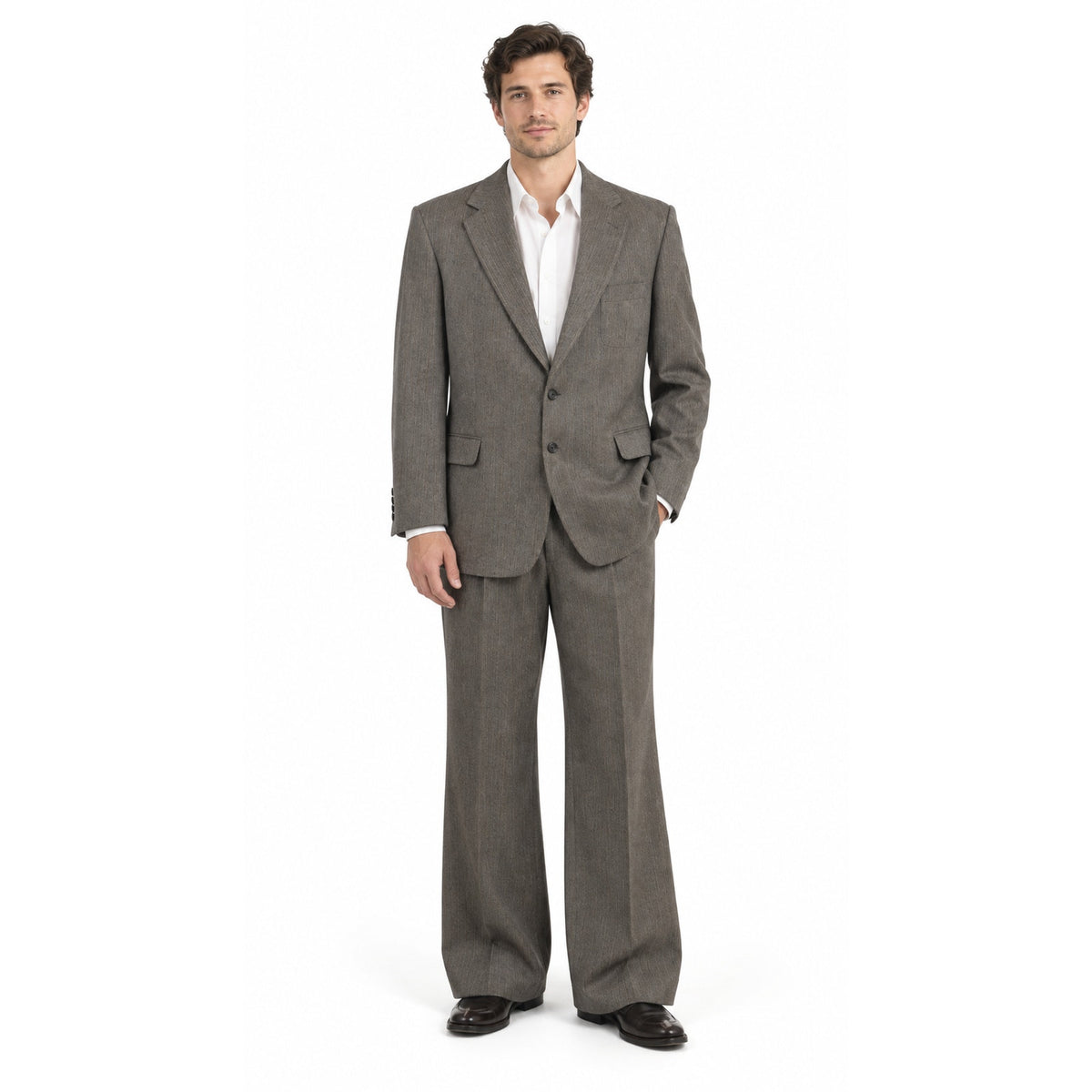 Vintage 1970s Saint Ives Brown Gray Pinstripe Wool 2 Piece Suit Men’s 46R